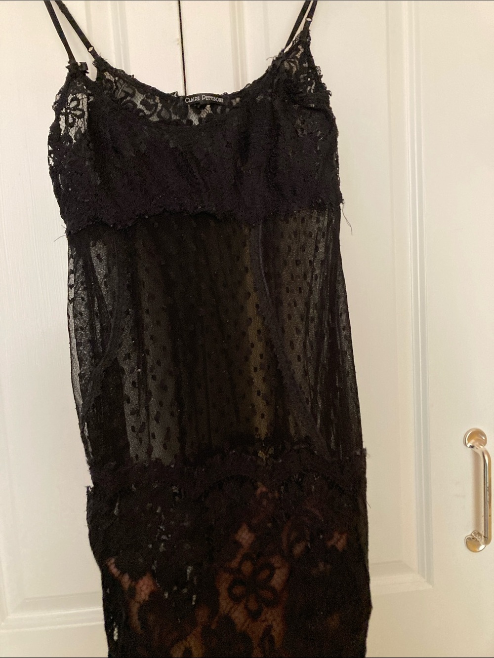 Claude Perron Black Lace & Sheer Mesh Chemise Slip